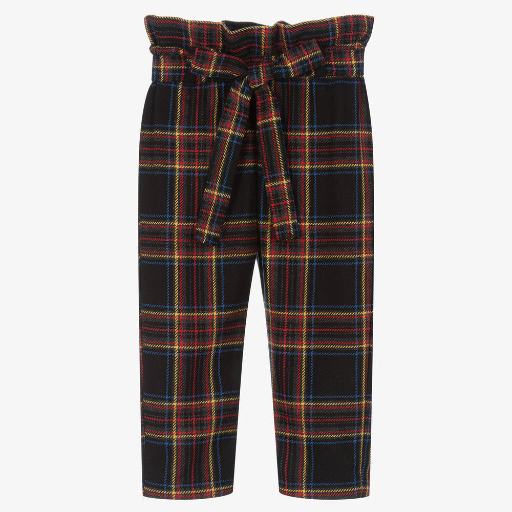 Balloon Chic - Girls Black Tartan Trousers | Childrensalon