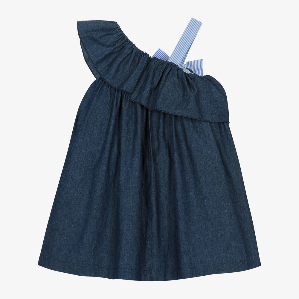Balloon Chic-Girls Blue Chambray Bow Dress | Childrensalon Outlet