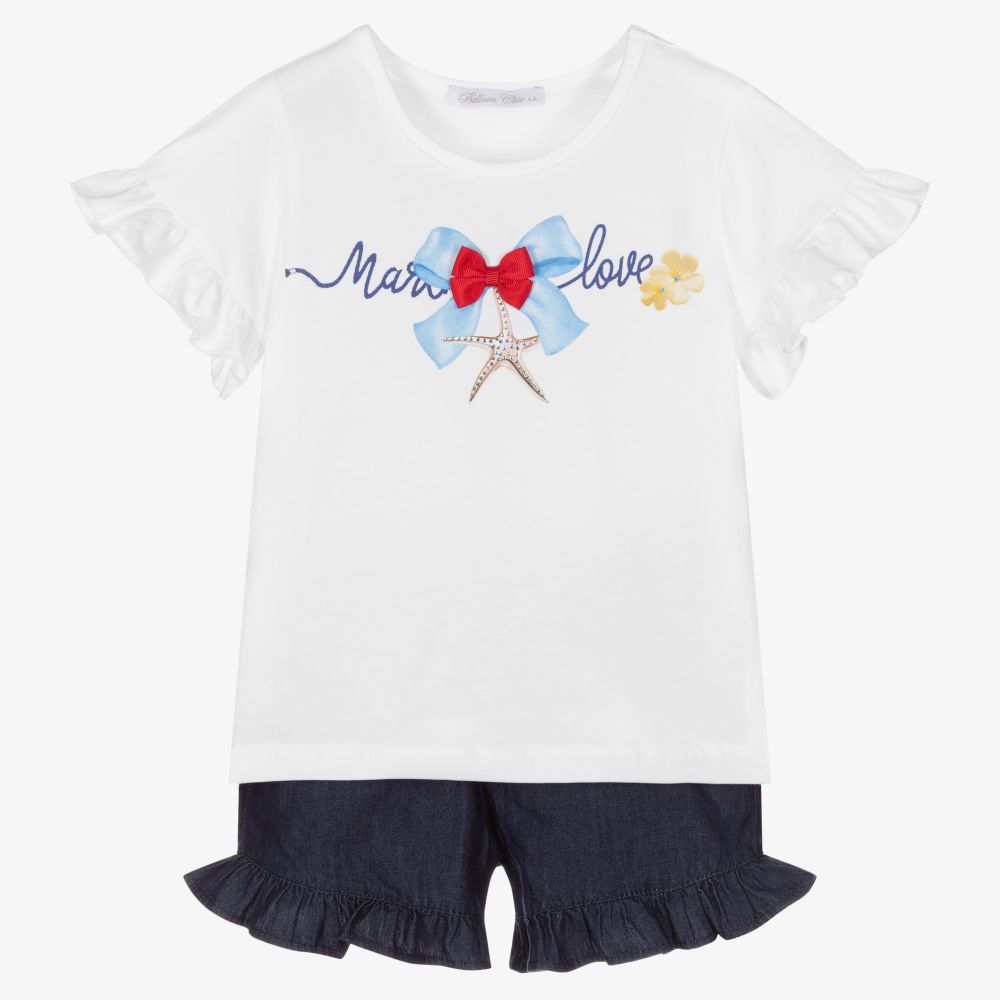 Balloon Chic - Blaues Chambray-Shorts-Set (M) | Childrensalon