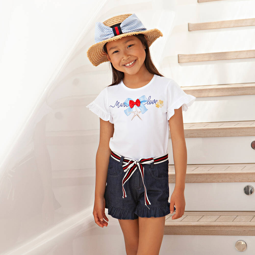 Balloon Chic-Girls Blue Chambray Shorts Set | Childrensalon Outlet