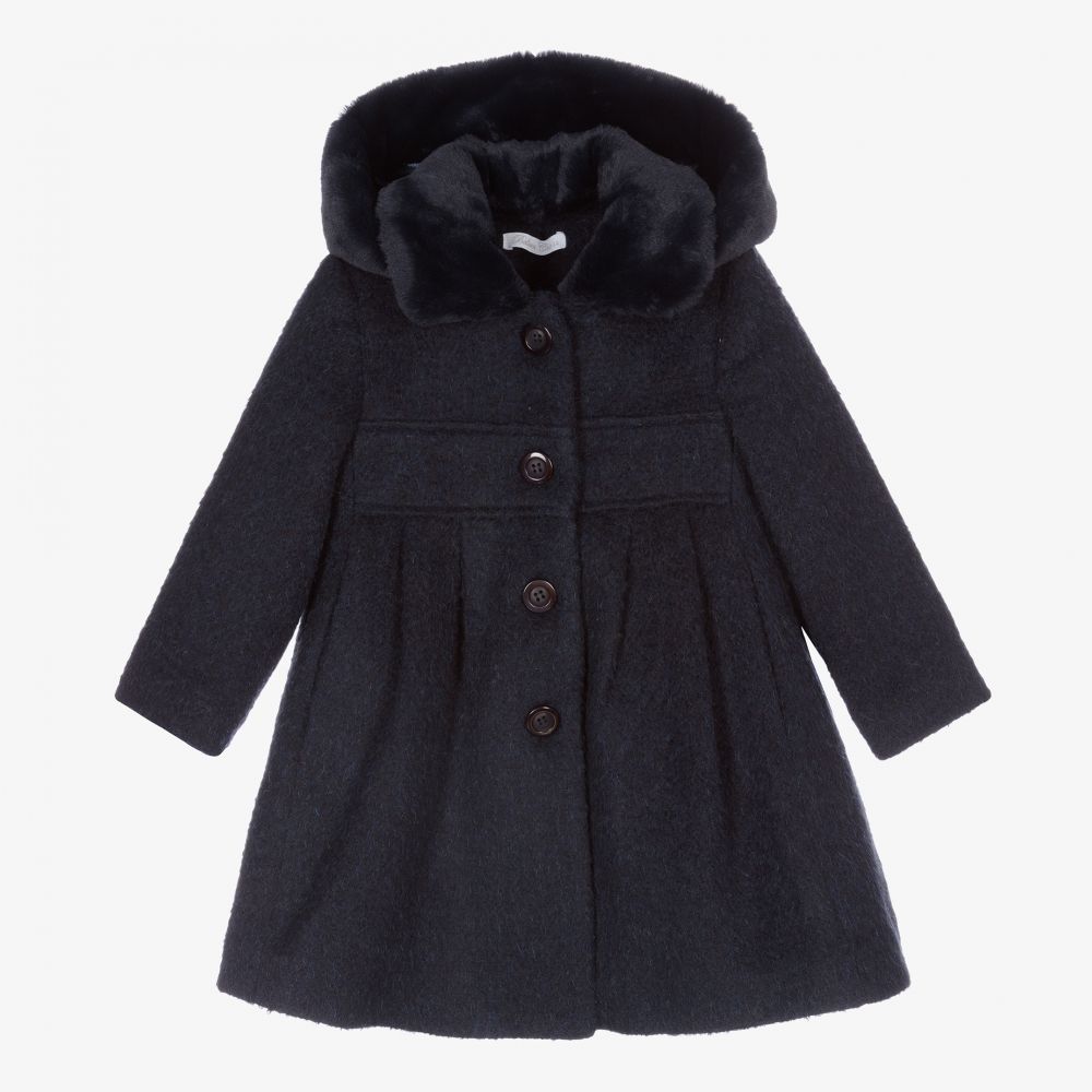 Balloon Chic - Girls Blue Cotton Coat  | Childrensalon