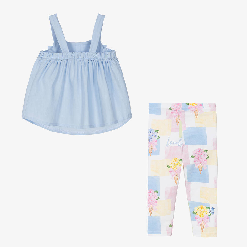 Balloon Chic-Girls Blue Cotton Floral Leggings Set | Childrensalon Outlet