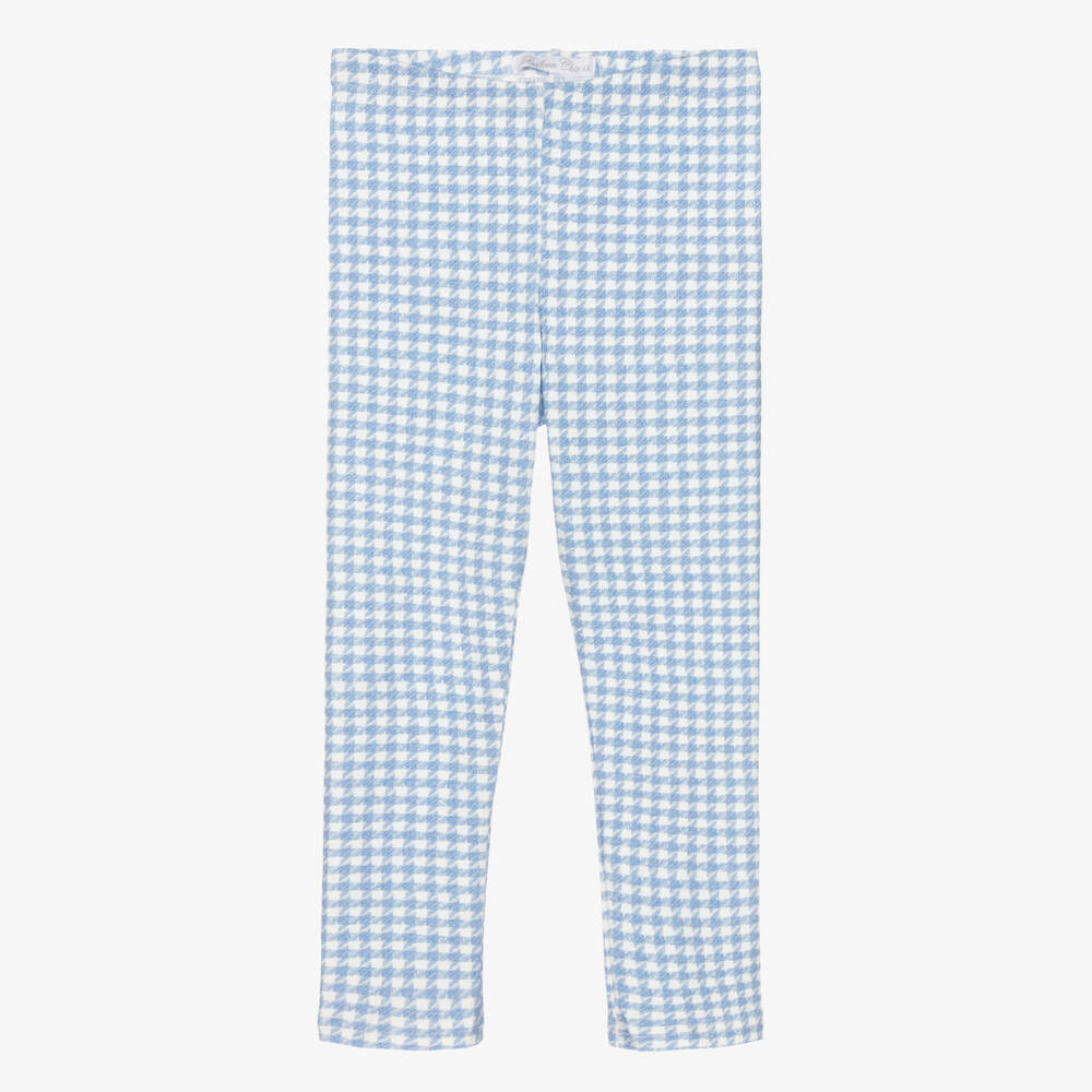 Balloon Chic - Girls Blue Cotton Houndstooth Leggings | Childrensalon