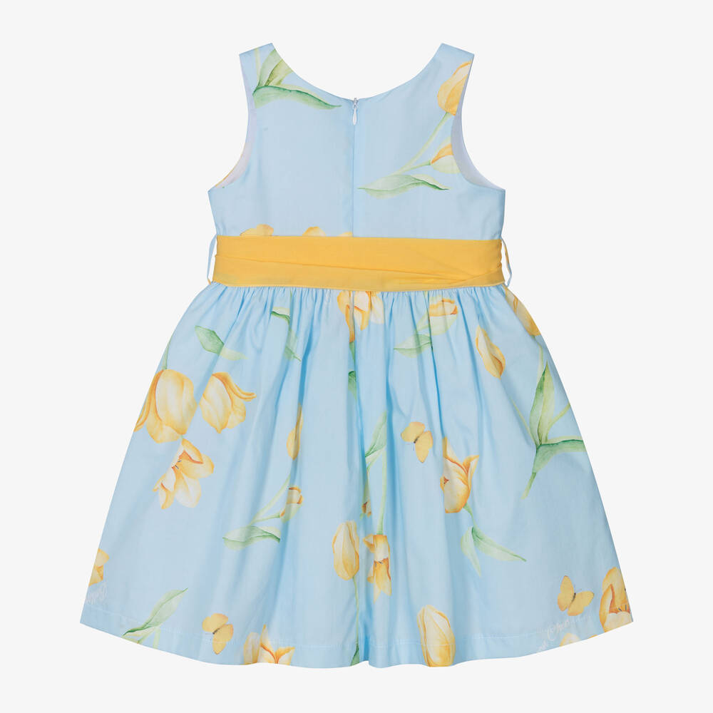 Balloon Chic-Girls Blue Cotton Tulip Print Dress | Childrensalon Outlet