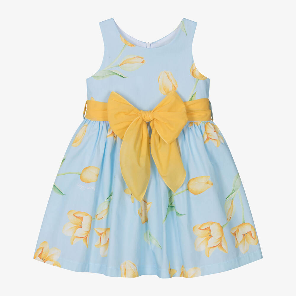 Balloon Chic-Girls Blue Cotton Tulip Print Dress | Childrensalon Outlet
