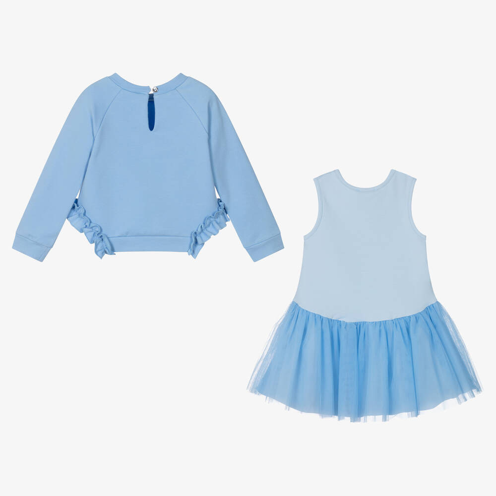 Balloon Chic-Girls Blue Cotton & Tulle Rose Dress | Childrensalon Outlet