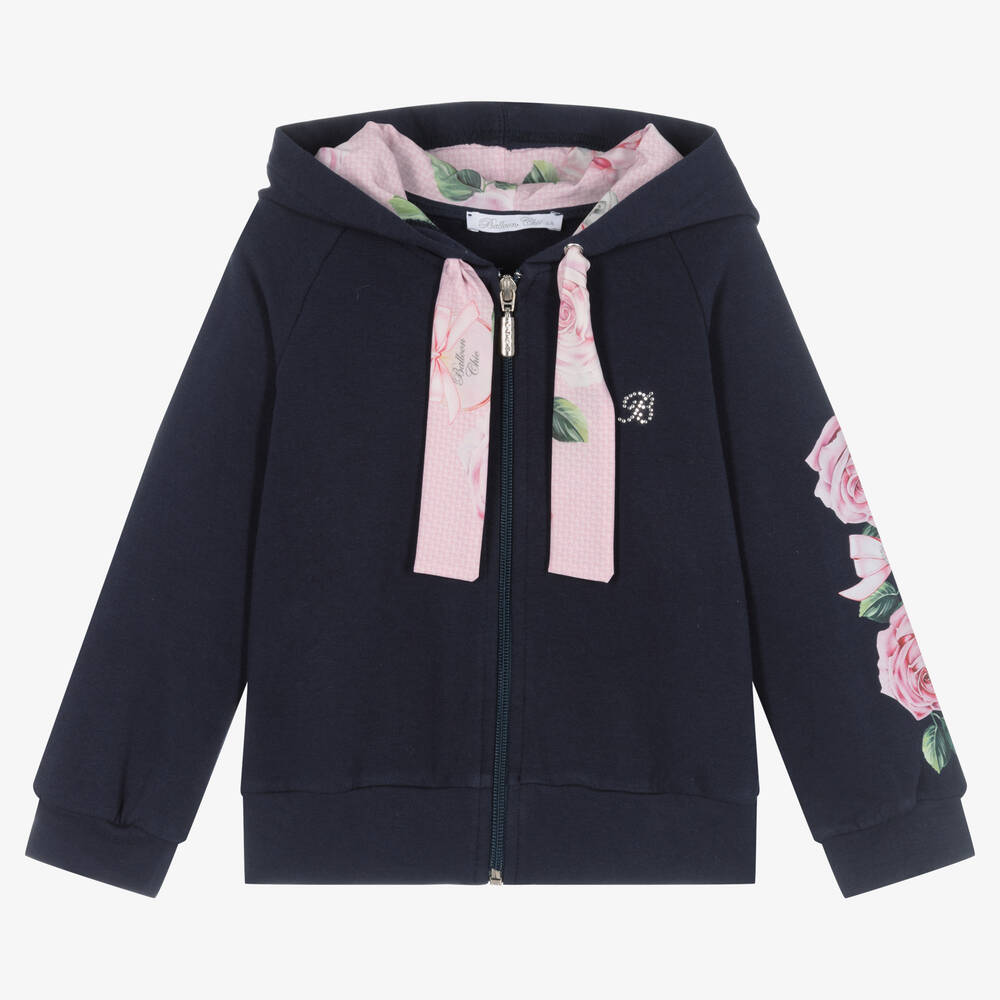 Girls Blue Cotton Zip Up Hoodie