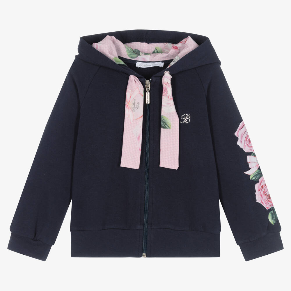 Balloon Chic - Girls Blue Cotton Zip-Up Hoodie | Childrensalon