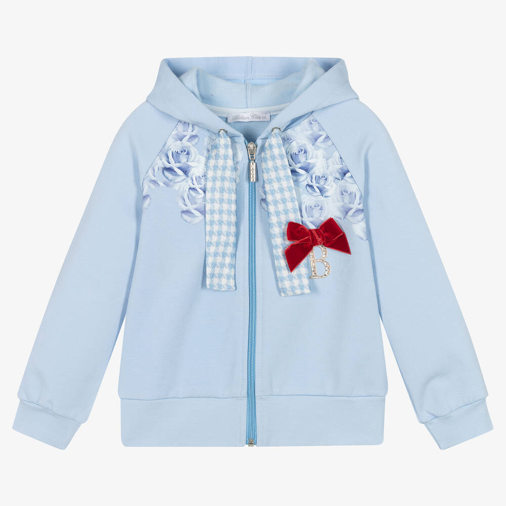 Balloon Chic - Girls Blue Cotton Zip-Up Hoodie | Childrensalon