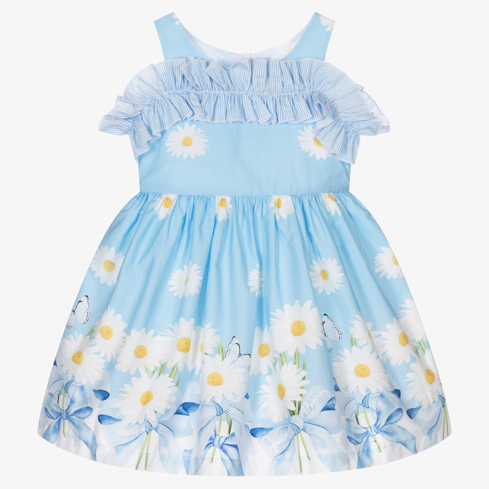 Balloon Chic - Girls Blue Daisy Cotton Dress | Childrensalon