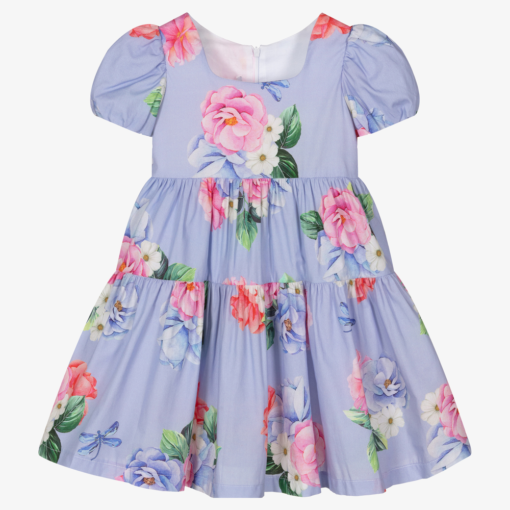 Balloon Chic - Голубое хлопковое платье с цветами для девочек | Childrensalon