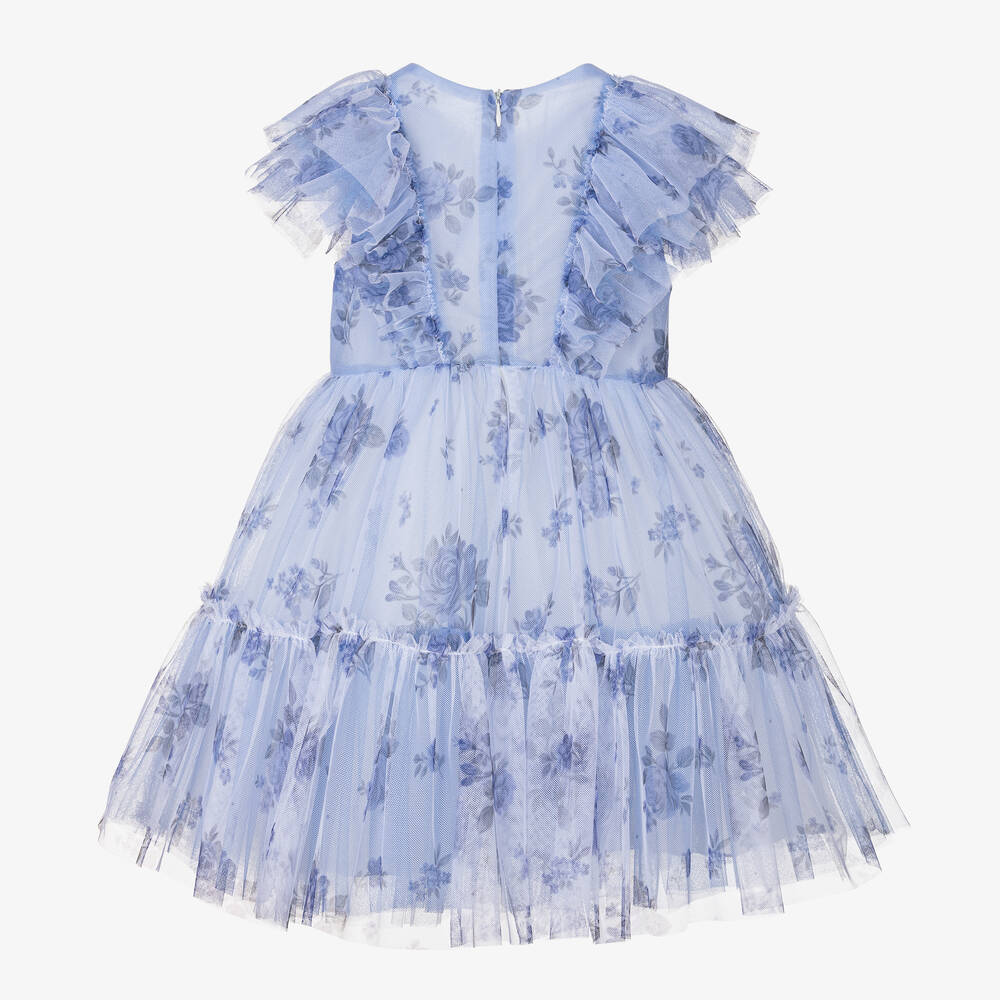 Balloon Chic-Girls Blue Floral Tulle Dress | Childrensalon Outlet