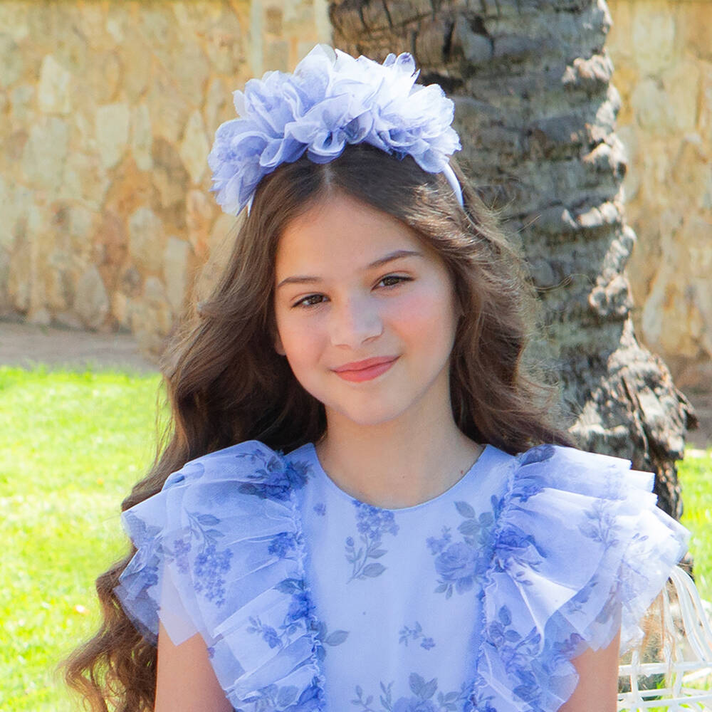 Balloon Chic-Girls Blue Floral Tulle Hairband | Childrensalon Outlet