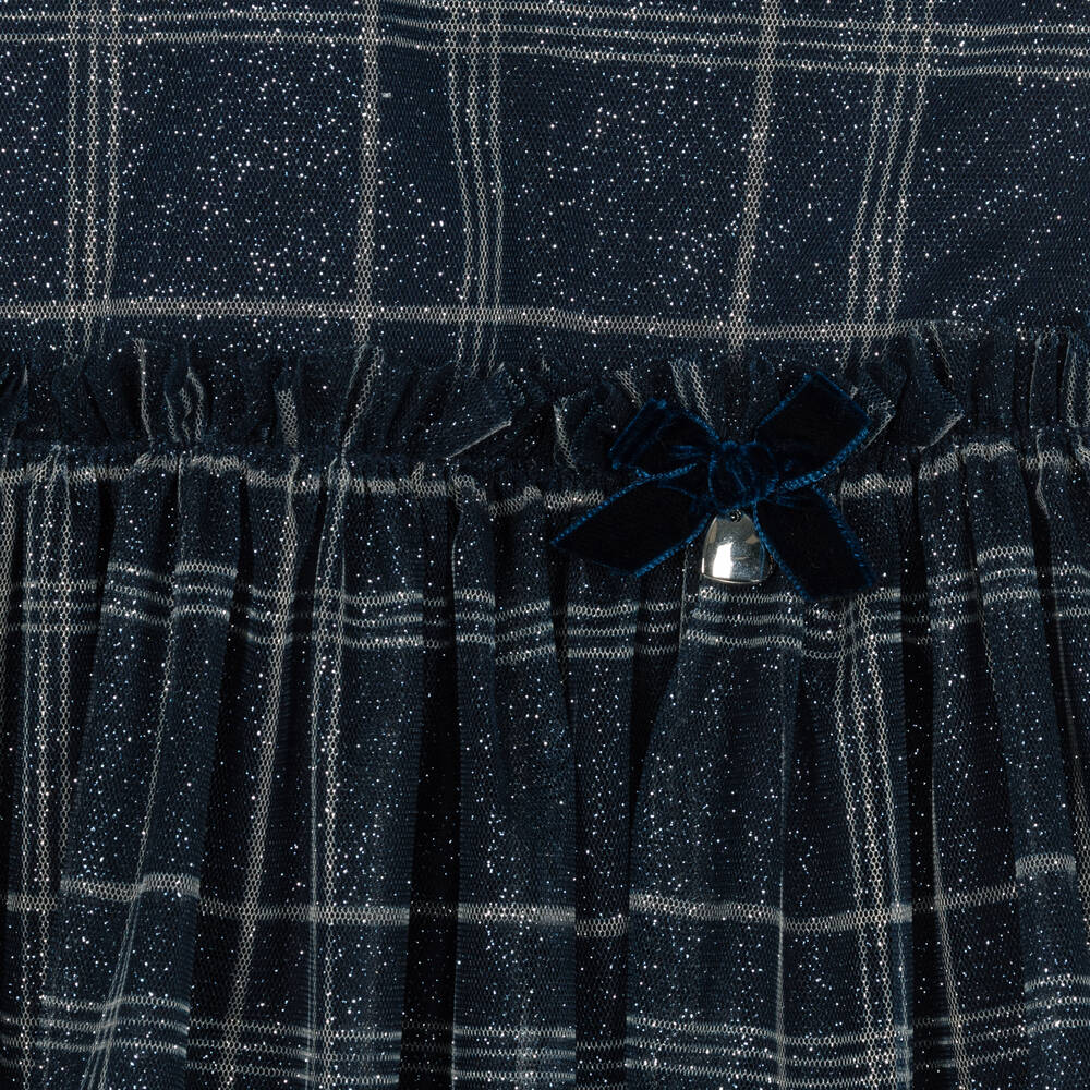 Balloon Chic-Girls Blue Glitter Tulle Check Dress | Childrensalon Outlet