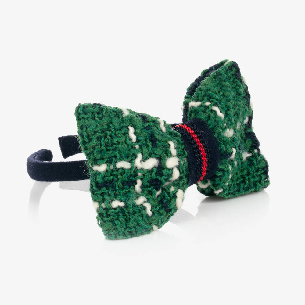 Balloon Chic-Girls Blue & Green Tweed Bow Hairband | Childrensalon Outlet