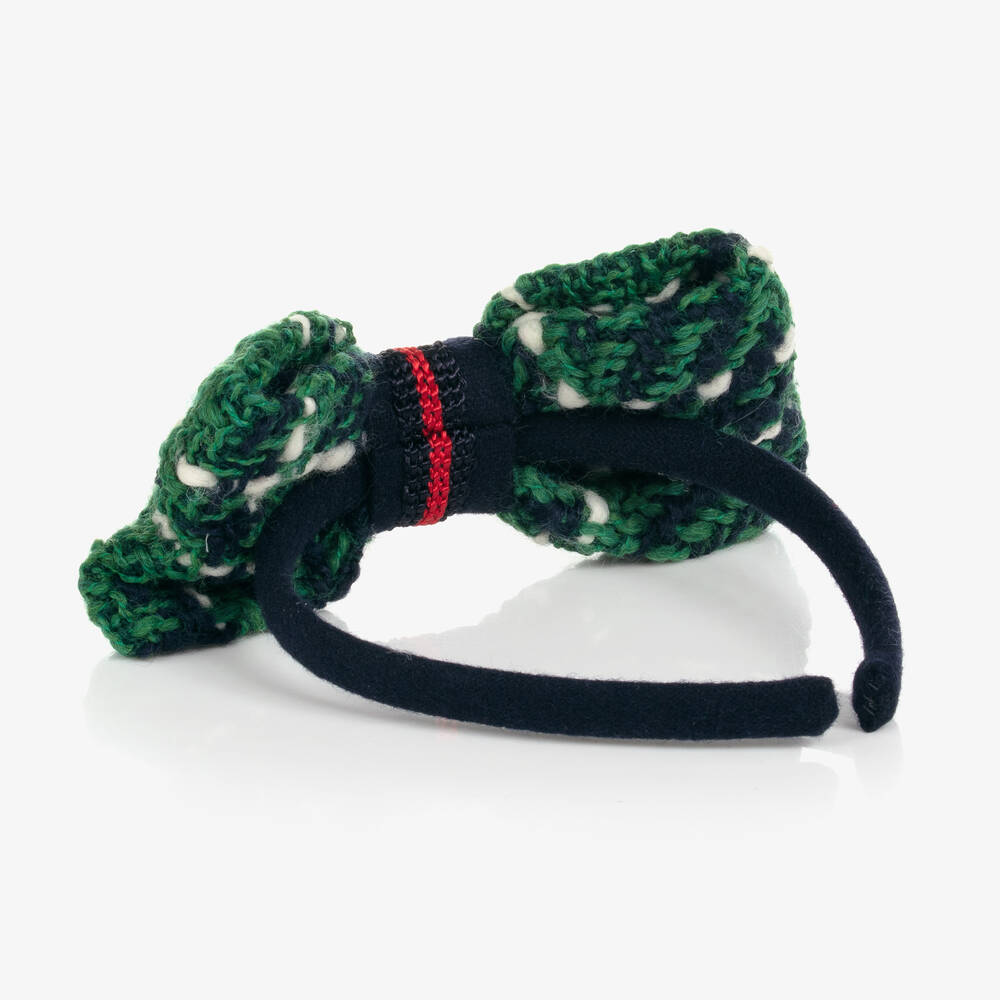Balloon Chic-Girls Blue & Green Tweed Bow Hairband | Childrensalon Outlet