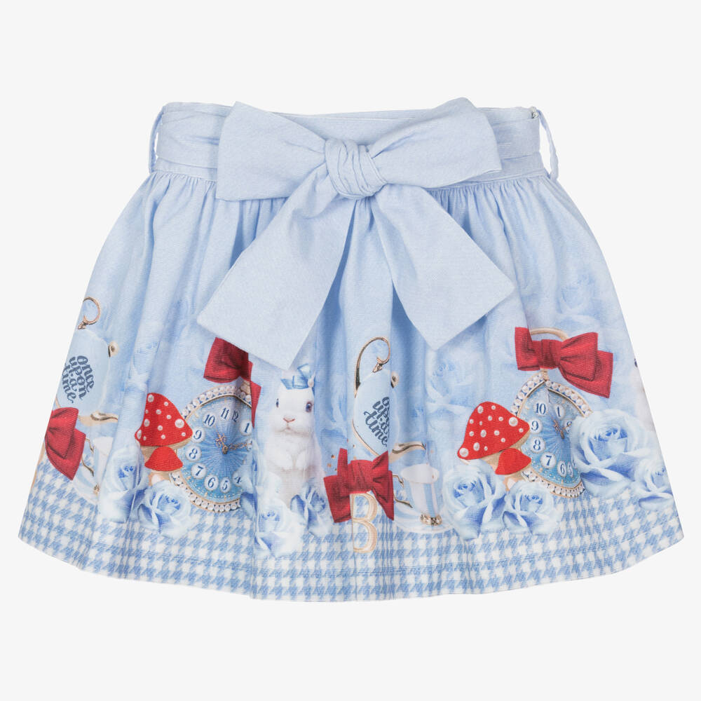 Balloon Chic - Girls Blue Houndstooth Cotton Skirt | Childrensalon