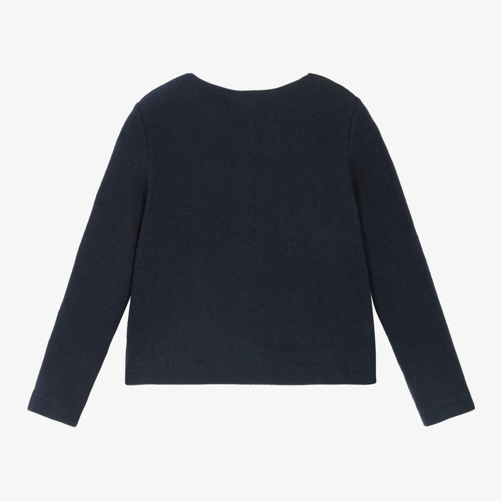 Balloon Chic-Girls Blue Knit Cardigan with Bow | Childrensalon Outlet