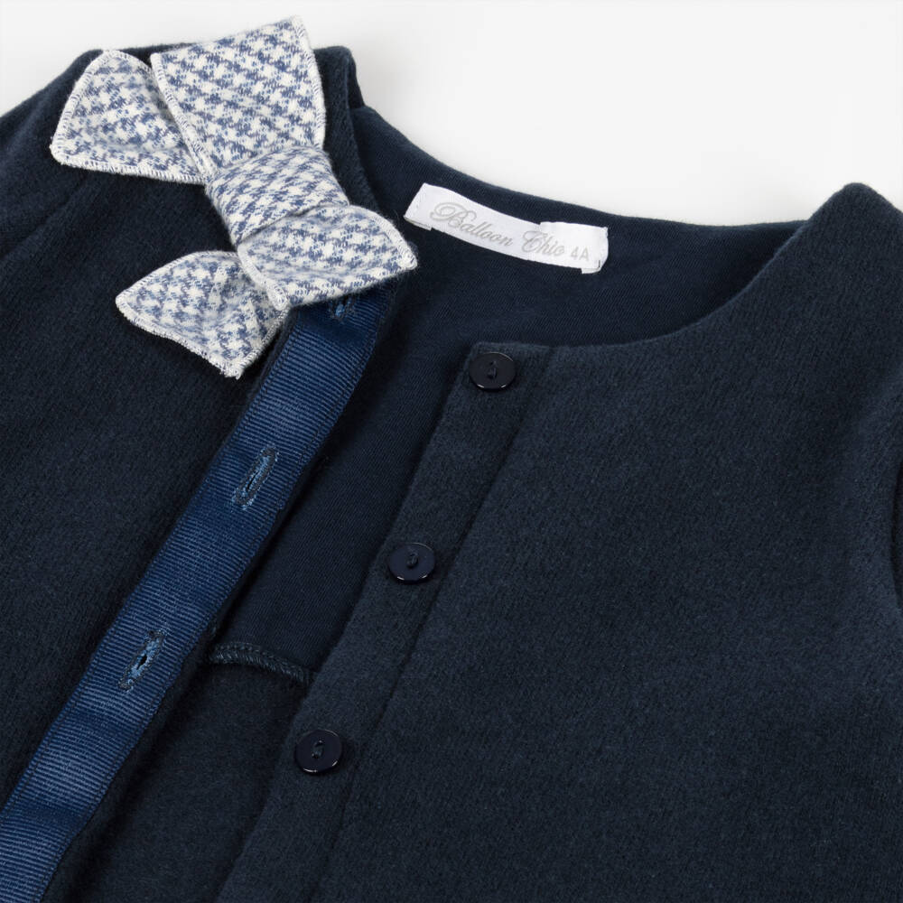 Balloon Chic-Girls Blue Knit Cardigan with Bow | Childrensalon Outlet