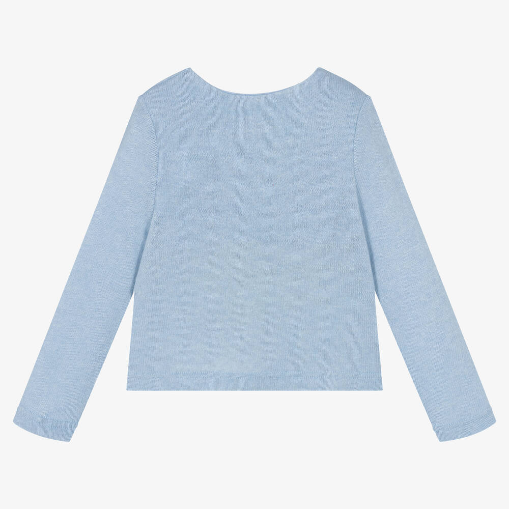 Balloon Chic-كارديغان مزيج قطن محبوك لون أزرق للبنات | Childrensalon Outlet