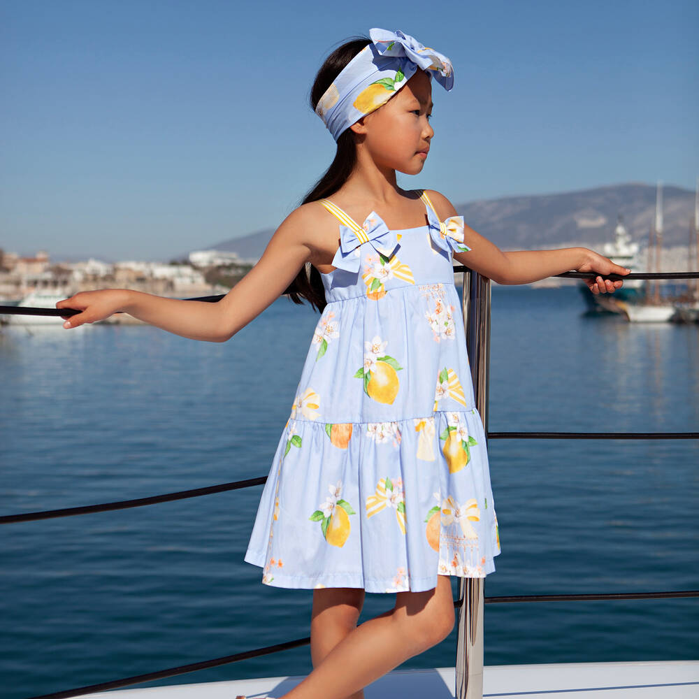 Balloon Chic Girls Blue Lemons Cotton Dress