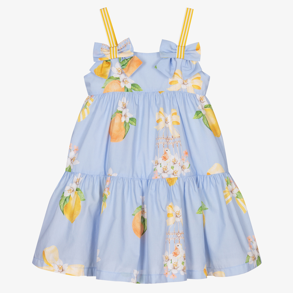 Balloon Chic - Girls Blue Lemons Cotton Dress | Childrensalon