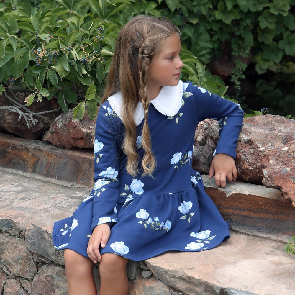 Balloon Chic-Girls Blue Rose Jersey Dress | Childrensalon Outlet