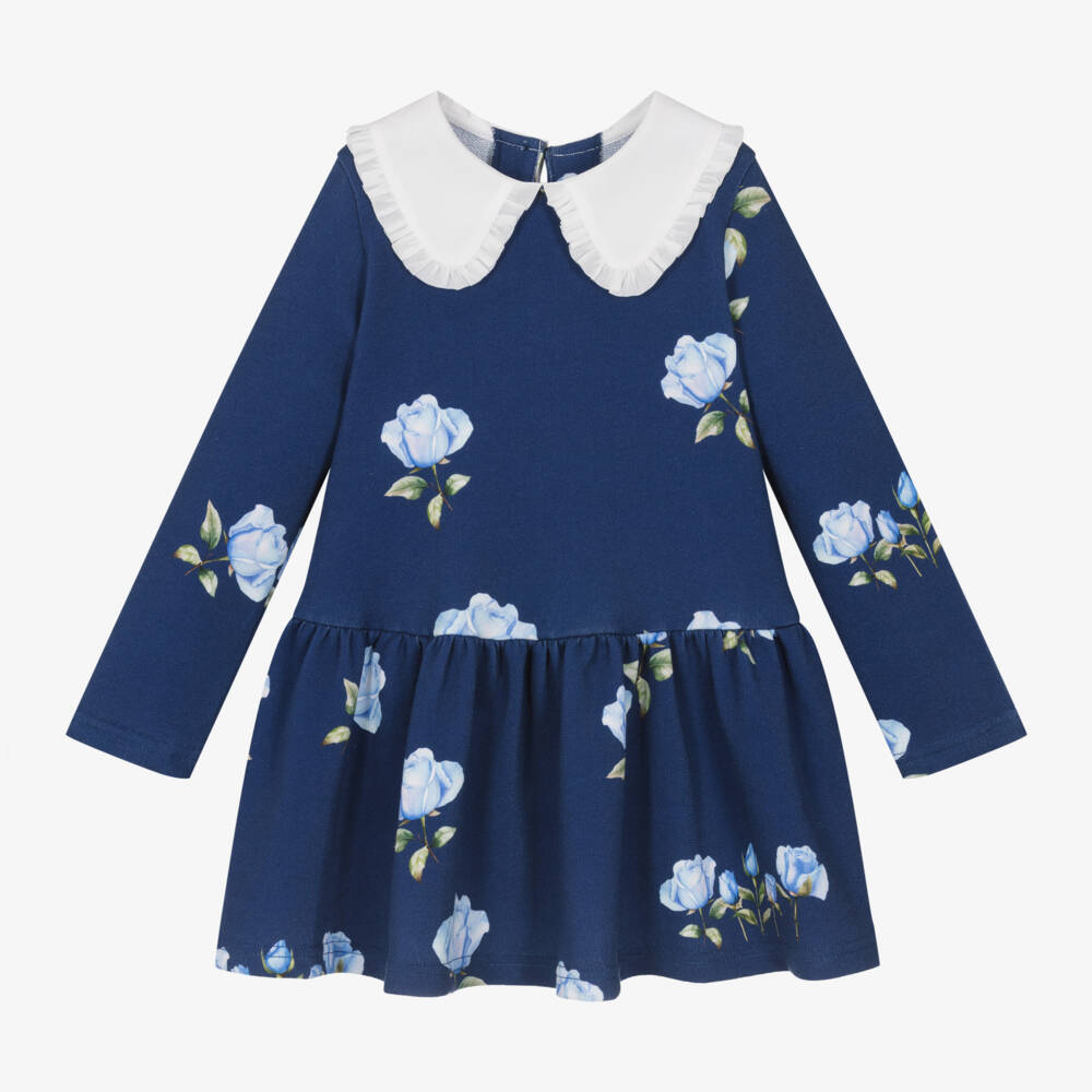 Balloon Chic-Girls Blue Rose Jersey Dress | Childrensalon Outlet