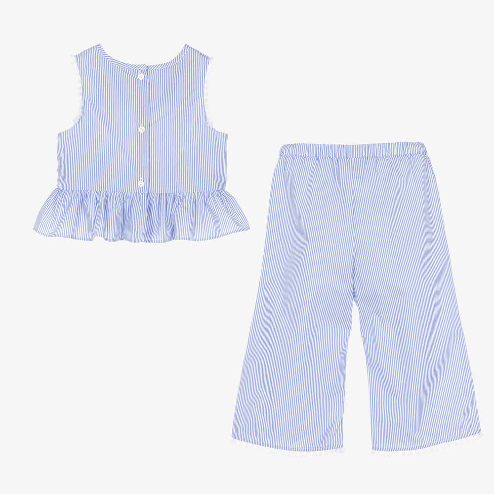 Balloon Chic-طقم بنطلون قطن بوبلين مقلم لون أزرق وأبيض للبنات | Childrensalon Outlet