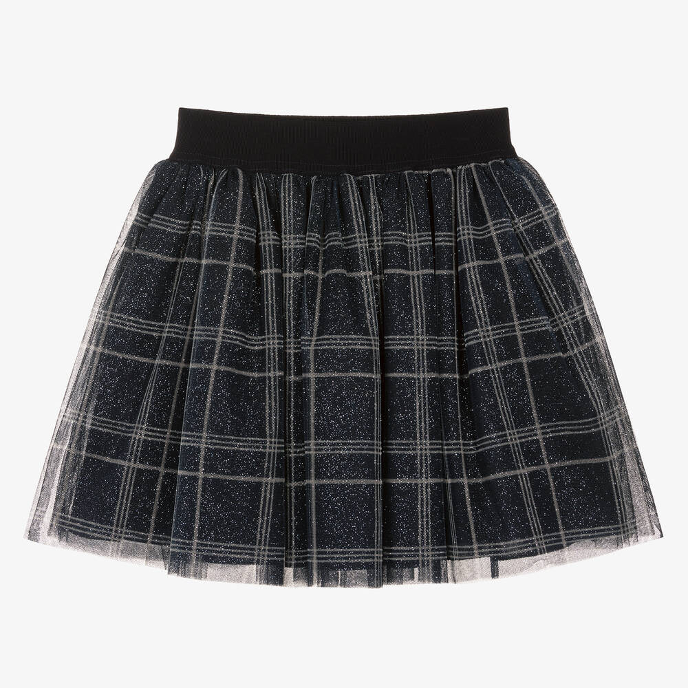 Balloon Chic - Girls Blue Tulle Check Skirt | Childrensalon