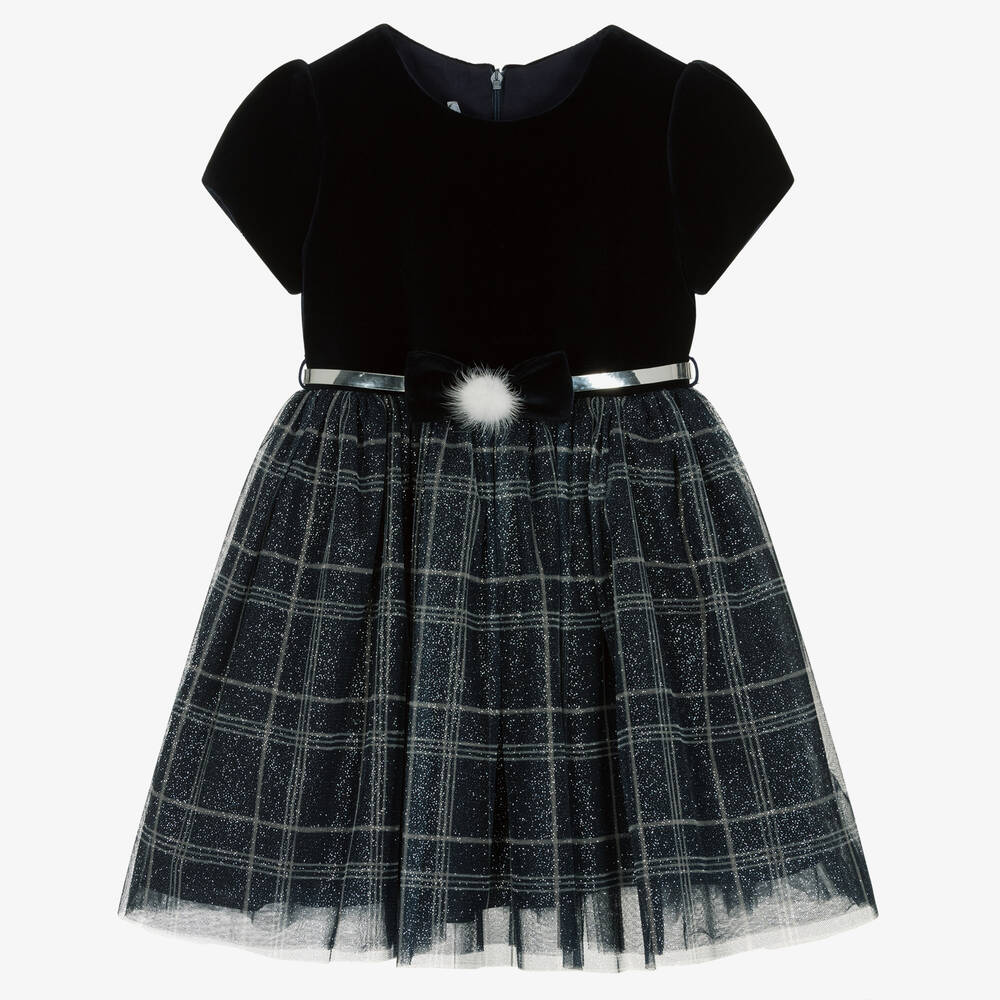 Balloon Chic - Girls Blue Velvet & Tulle Dress | Childrensalon