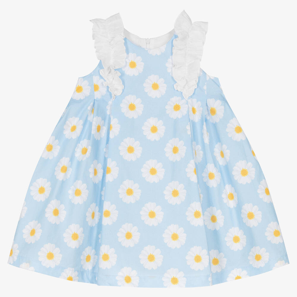 Balloon Chic - Robe coton bleu blanc à marguerites | Childrensalon