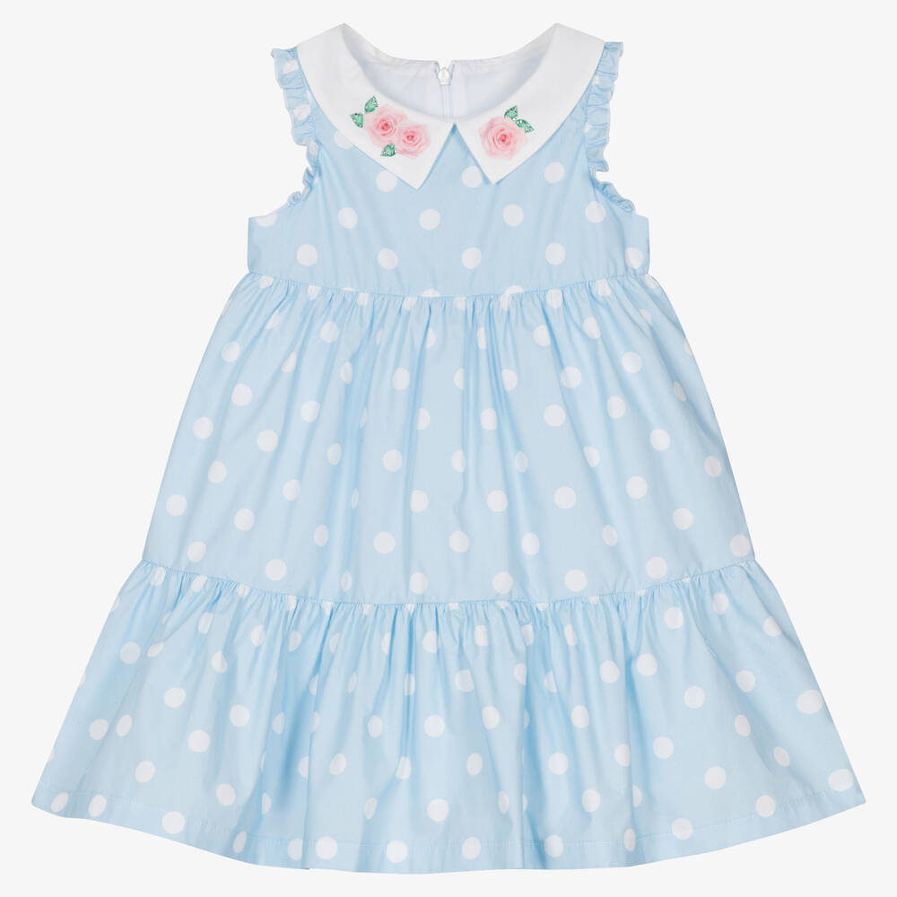 Balloon Chic - فستان قطن منقط لون أزرق وأبيض | Childrensalon
