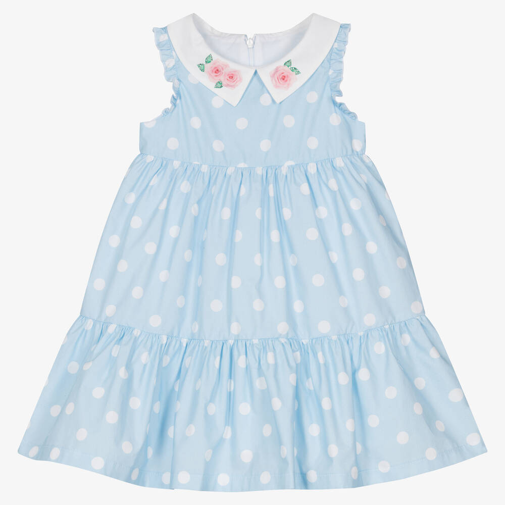 Balloon Chic-Голубое хлопковое платье в белый горох | Childrensalon Outlet