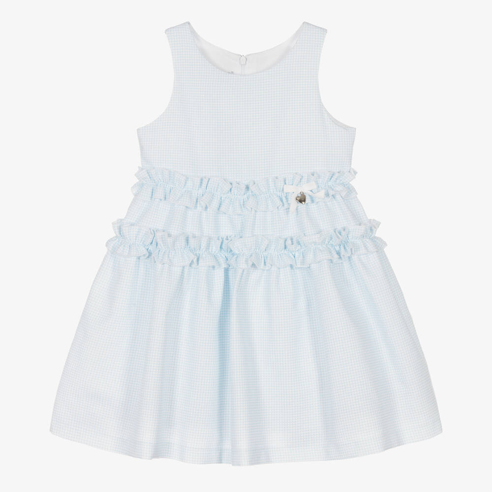 Balloon Chic - Girls Blue & White Cotton Dress  | Childrensalon