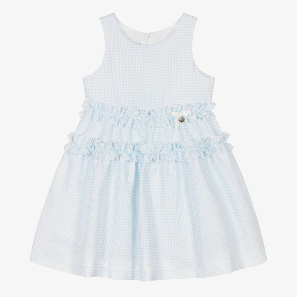 Balloon Chic-Girls Blue & White Cotton Dress  | Childrensalon Outlet