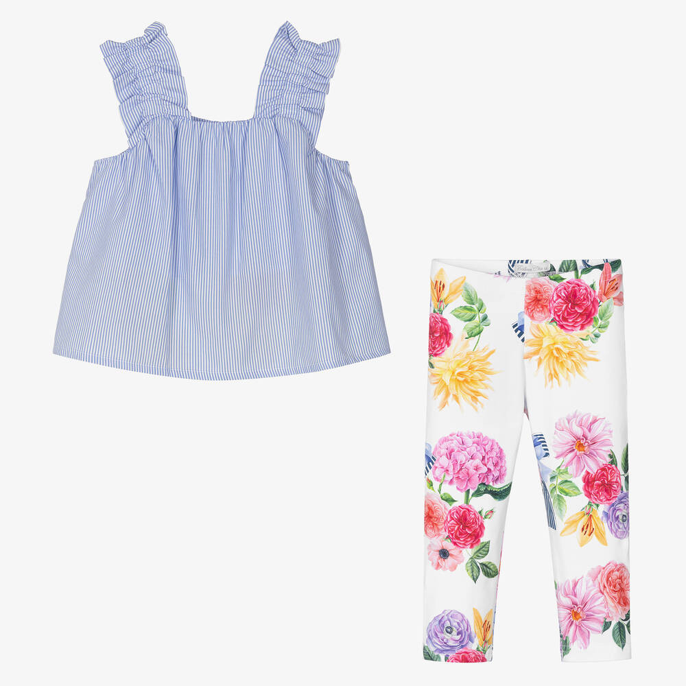 Balloon Chic-Голубой топ и белые легинсы из хлопка | Childrensalon Outlet
