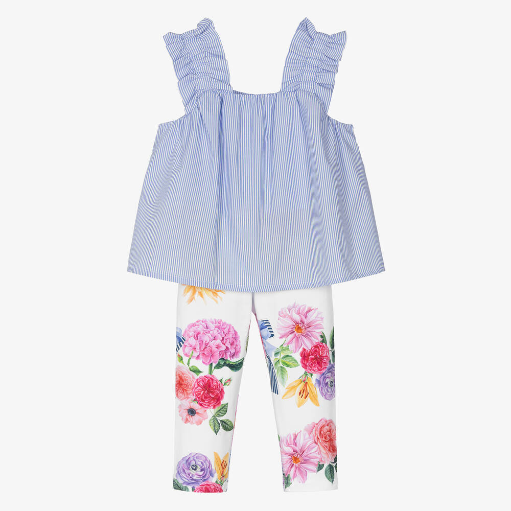 Balloon Chic - Baumwoll-Leggings-Set in Blau-Weiß | Childrensalon