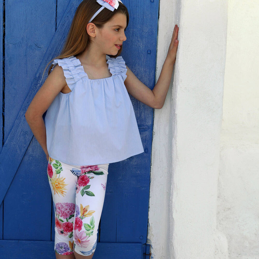 Balloon Chic-Голубой топ и белые легинсы из хлопка | Childrensalon Outlet
