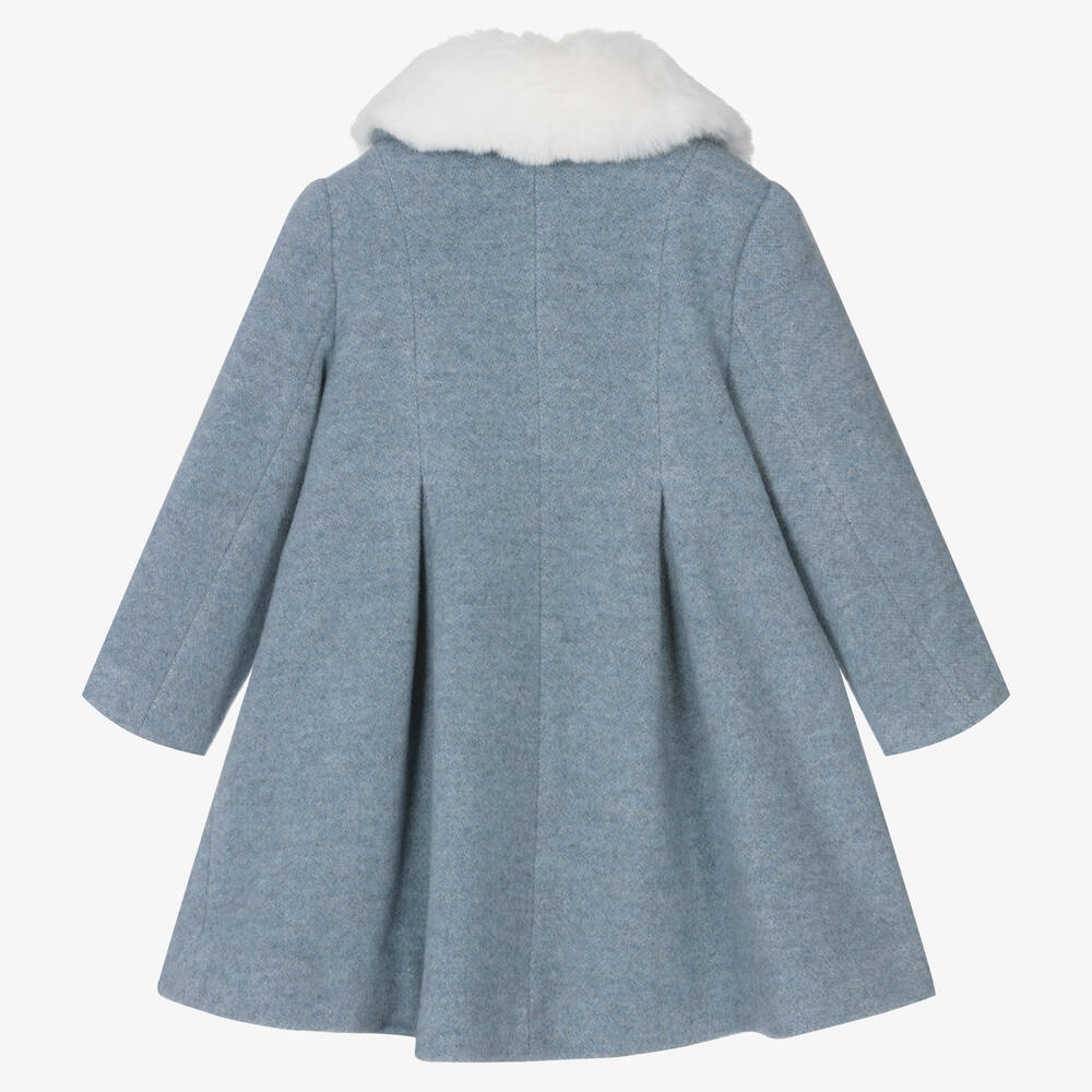 Balloon Chic-Girls Blue Wool Faux Fur Collar Coat | Childrensalon Outlet