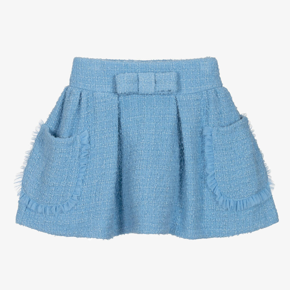 Balloon Chic - Girls Blue Wool Tweed Skirt | Childrensalon