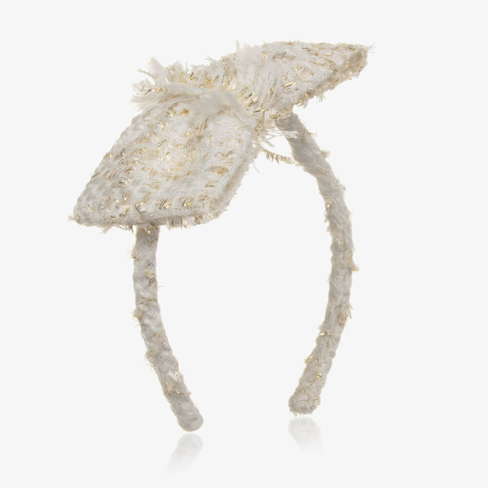 Balloon Chic-Girls Cream & Gold Tweed Headband | Childrensalon Outlet