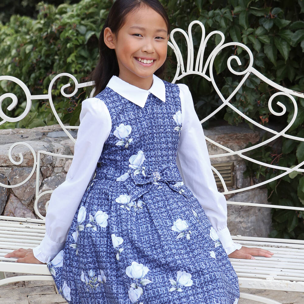Balloon Chic-Girls Elegant Blue Blossom Frock | Childrensalon Outlet