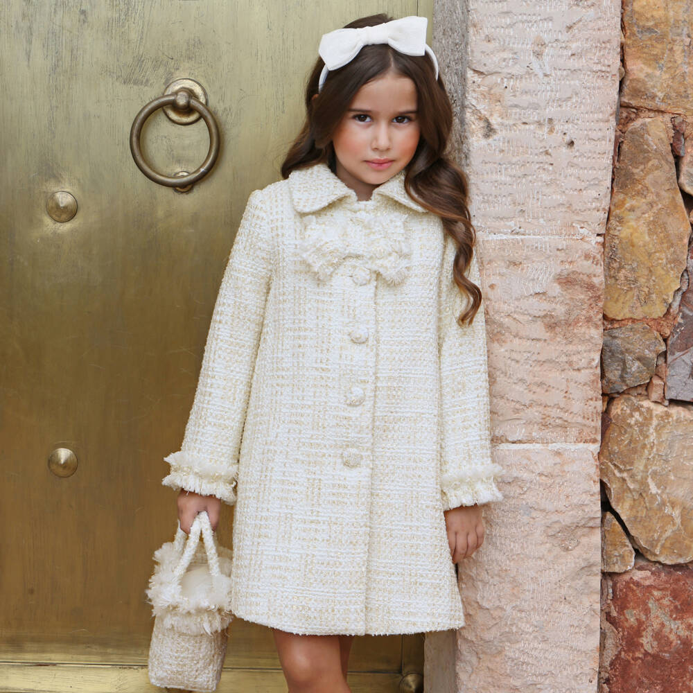 Balloon Chic-Girls Elegant Ivory Tweed Overcoat | Childrensalon Outlet