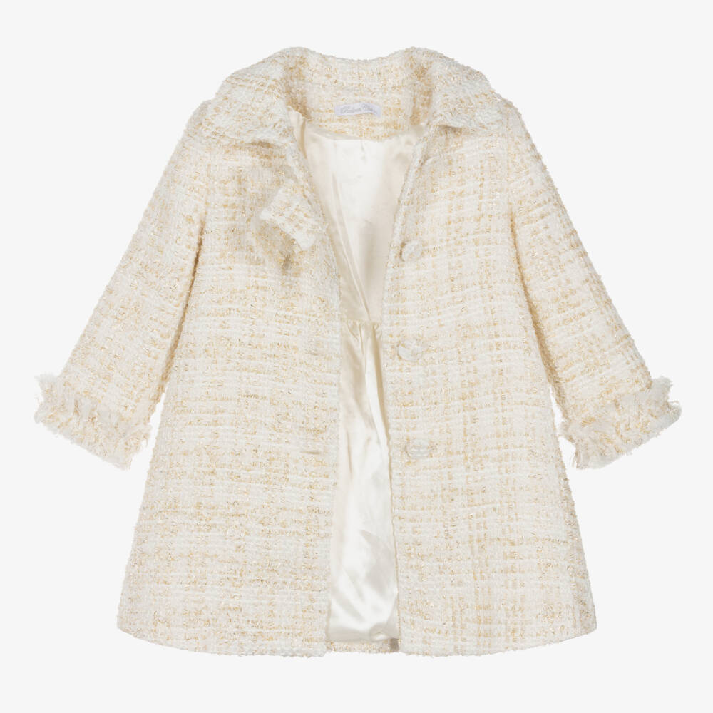 Balloon Chic-Girls Elegant Ivory Tweed Overcoat | Childrensalon Outlet