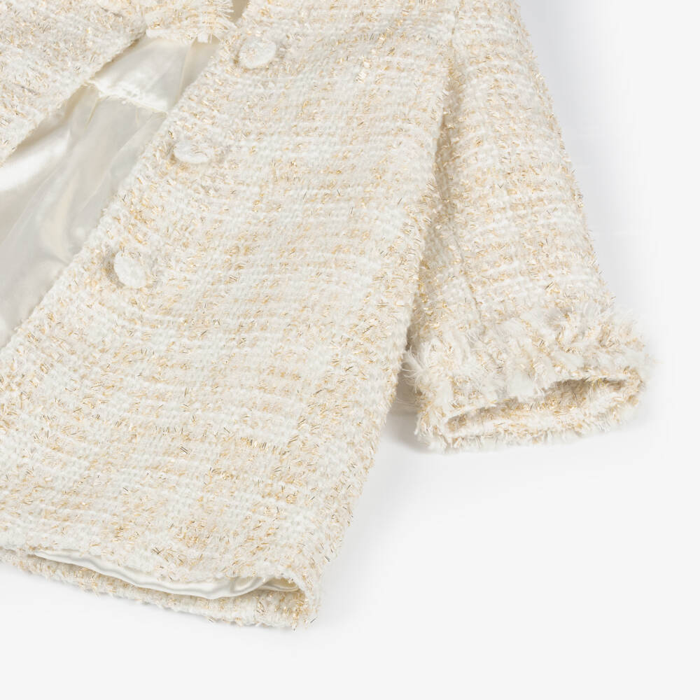 Balloon Chic-Girls Elegant Ivory Tweed Overcoat | Childrensalon Outlet