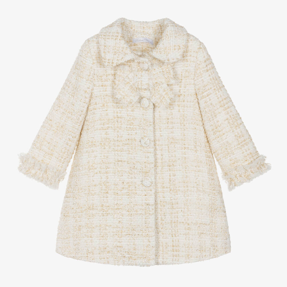 Balloon Chic-Girls Elegant Ivory Tweed Overcoat | Childrensalon Outlet