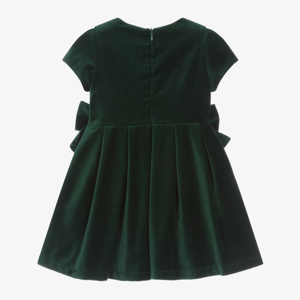 Balloon Chic-Girls Emerald Velvet Bow Dress | Childrensalon Outlet