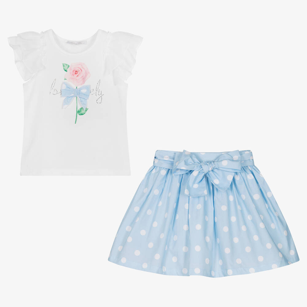 Balloon Chic-Girls Floral & Polka Dot Cotton Skirt Set | Childrensalon Outlet