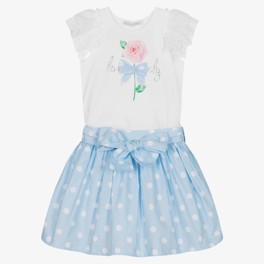 Balloon Chic - Girls Floral & Polka Dot Cotton Skirt Set | Childrensalon